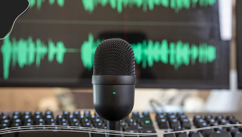 Black condenser microphone for podcast platforms